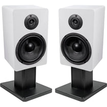 RockShelf 64W White 6.5" Home Bookshelf Speakers+8" Speaker Stands