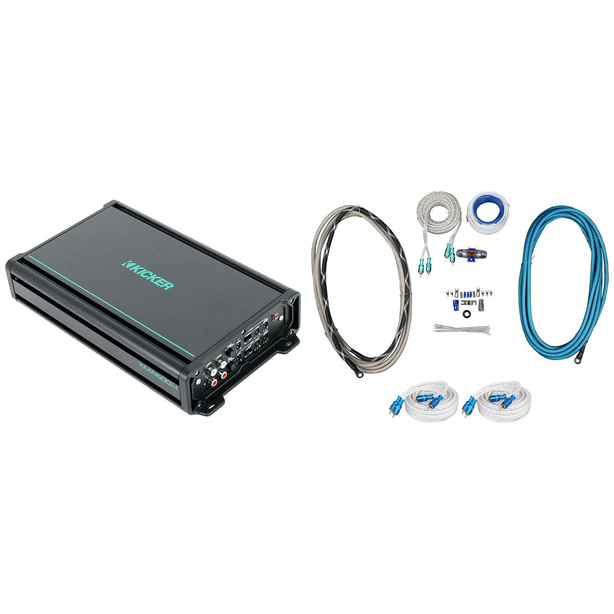 KICKER 48KMA6004 600 Watt 4-Channel Marine Boat Amplifier+Amp Kit KMA600.4