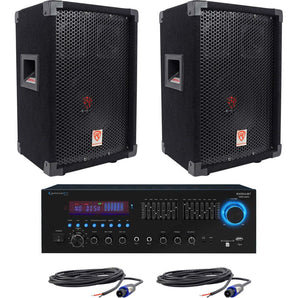 2 Rockville RSG8 8” 300W Passive DJ/PA Speakers+Technical Pro RX55URIBT Receiver