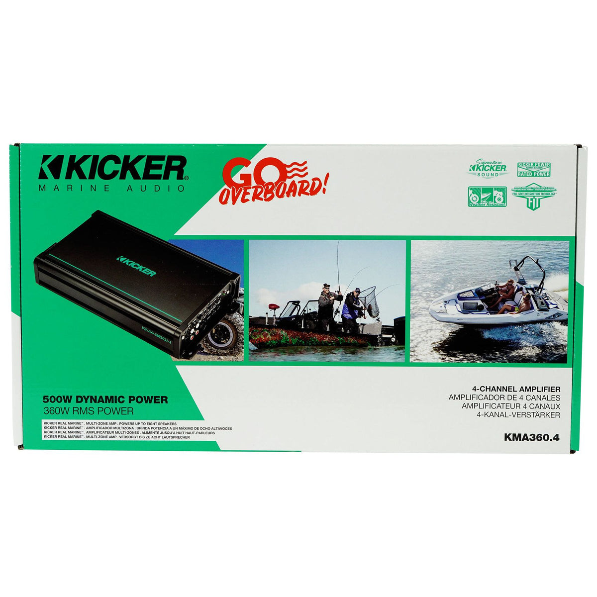 48KMA3604 4-Channel Marine Amplifier + Amp Kit + RCA Cables