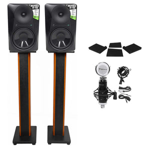 (2) Mackie MR824 8” 85 Watt Studio Monitors+Condenser Mic+36" Stands+Pads