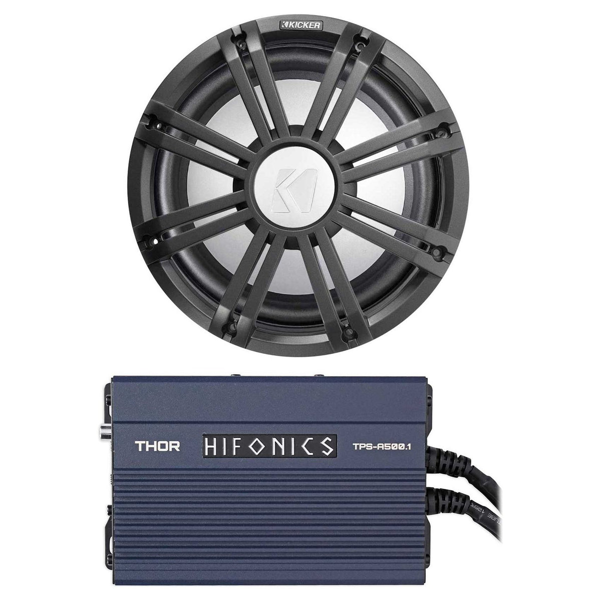 45KMF102 10" Free Air Marine Subwoofer with Hifonics Amp & Charcoal Grille
