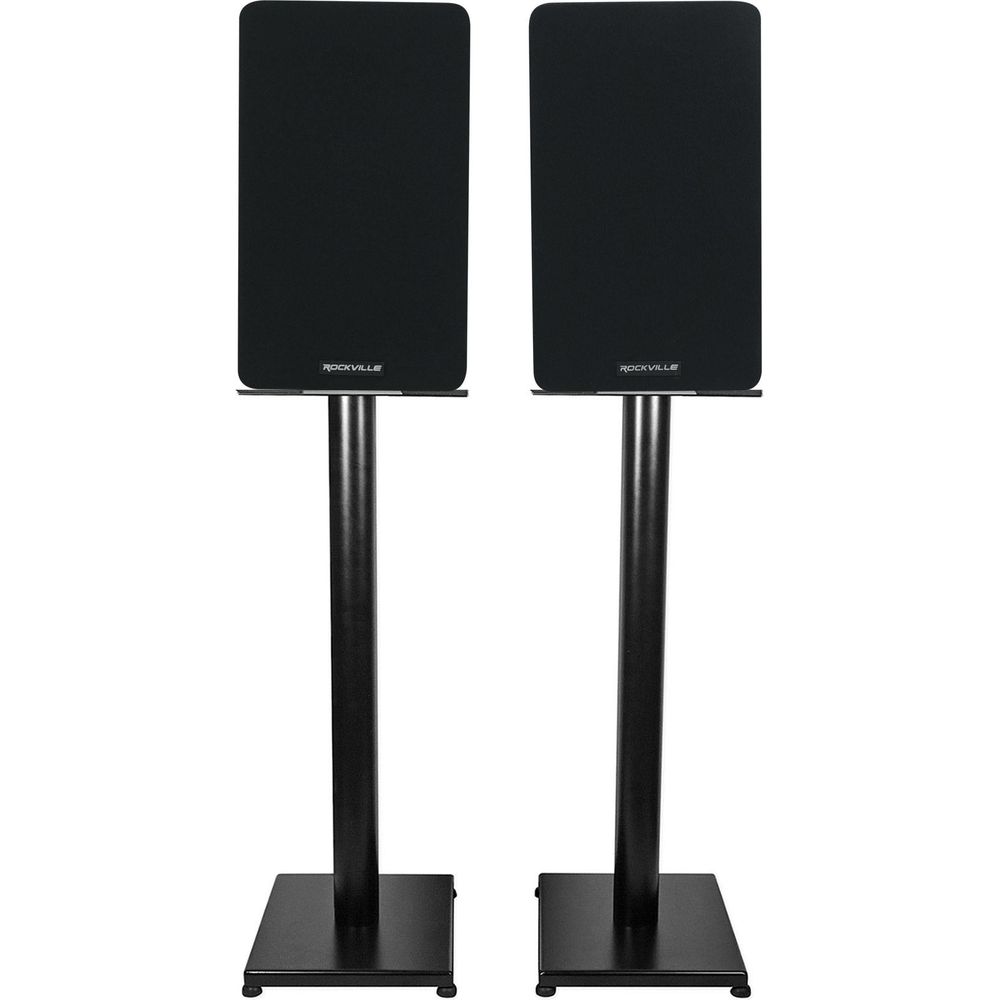 RockShelf 54B Black 5.25" Home Bookshelf Speakers w/29" Stands
