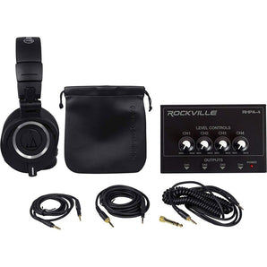 Audio Technica ATH-M50X Studio Monitor Headphones+4-Way Distribution Amplifier