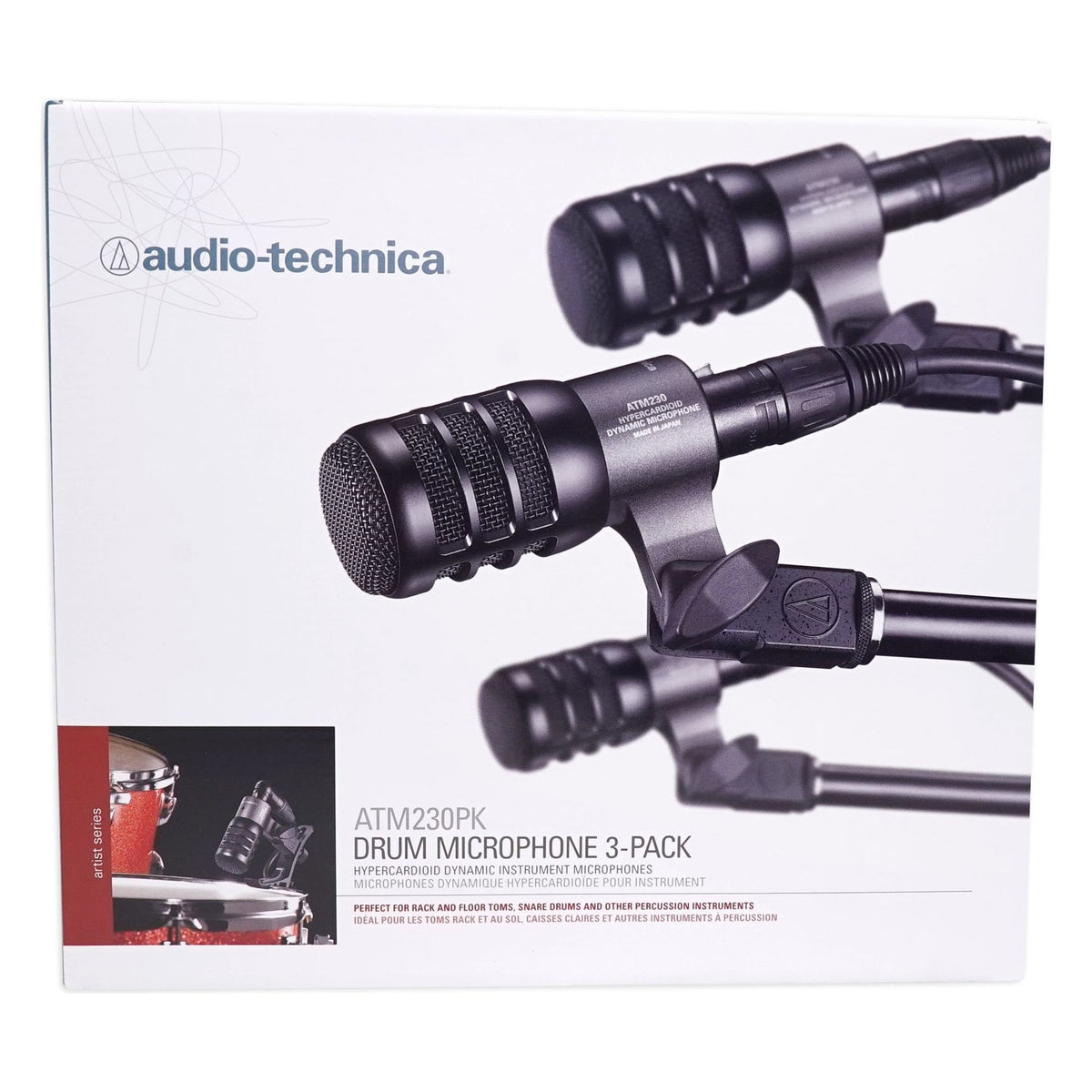 Audio Technica ATM230PK (3) Dynamic Instrument Microphones Drum Mics + Mounts