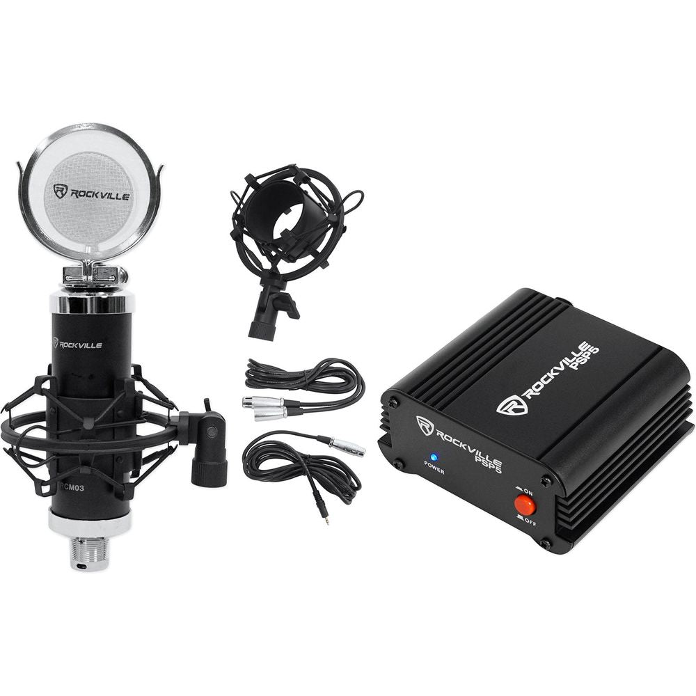 RCM03 Studio Recording Condenser Microphone+Phantom Power Supply