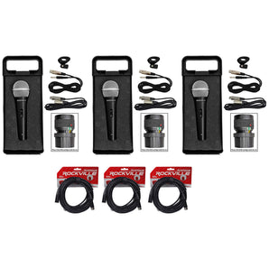 (3) Rockville RMC-XLR Metal Handheld Wired Microphones+(3) 100% OFC XLR Cables