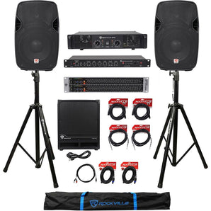 Man Cave Audio System (2) 10" Speakers+Stands+Amp+Dual 31 Band EQ+12" Subwoofer