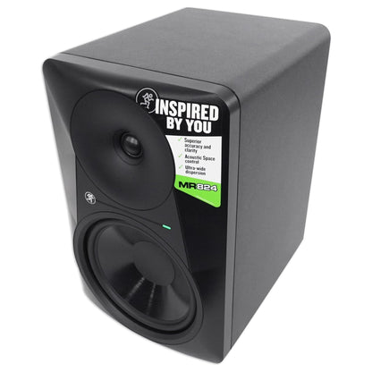 (2) MR824 8in Powered Studio Monitor Bundle with Mic, Stands & Compact Isolation Shield