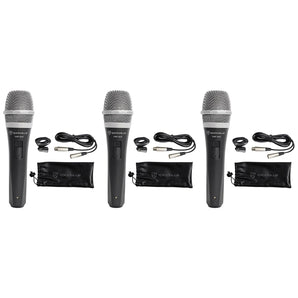 3 Rockville RMP-XLR Dynamic Cardioid Pro Microphones + 10' XLR Cables+3 Clips