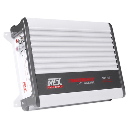 45KMTC8 8" 600W Marine Wakeboard LED Tower Speakers + WET75.2 Amplifier + RMWK8 Wire Kit