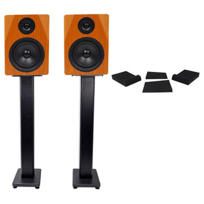 (2) Rockville DPM5C Dual Powered 5.25 inch 300w Active Studio Monitors+Stands+Pads