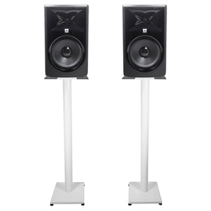 (2) JBL 308P MkII 8" Powered Studio Monitor Monitoring Speakers+White 37" Stands