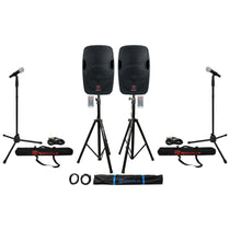 (2) BPA12 12" Pro Active 600W DJ PA Speaker w Bluetooth+Stands+Mics