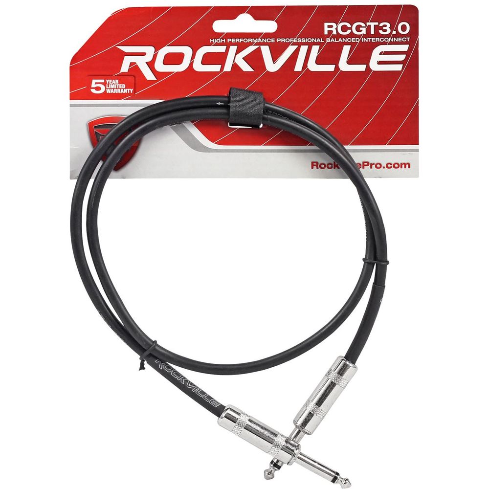 6 Rockville 3' 1/4" TS to 1/4" TS Guitar/Audio Cable (6 Colors)