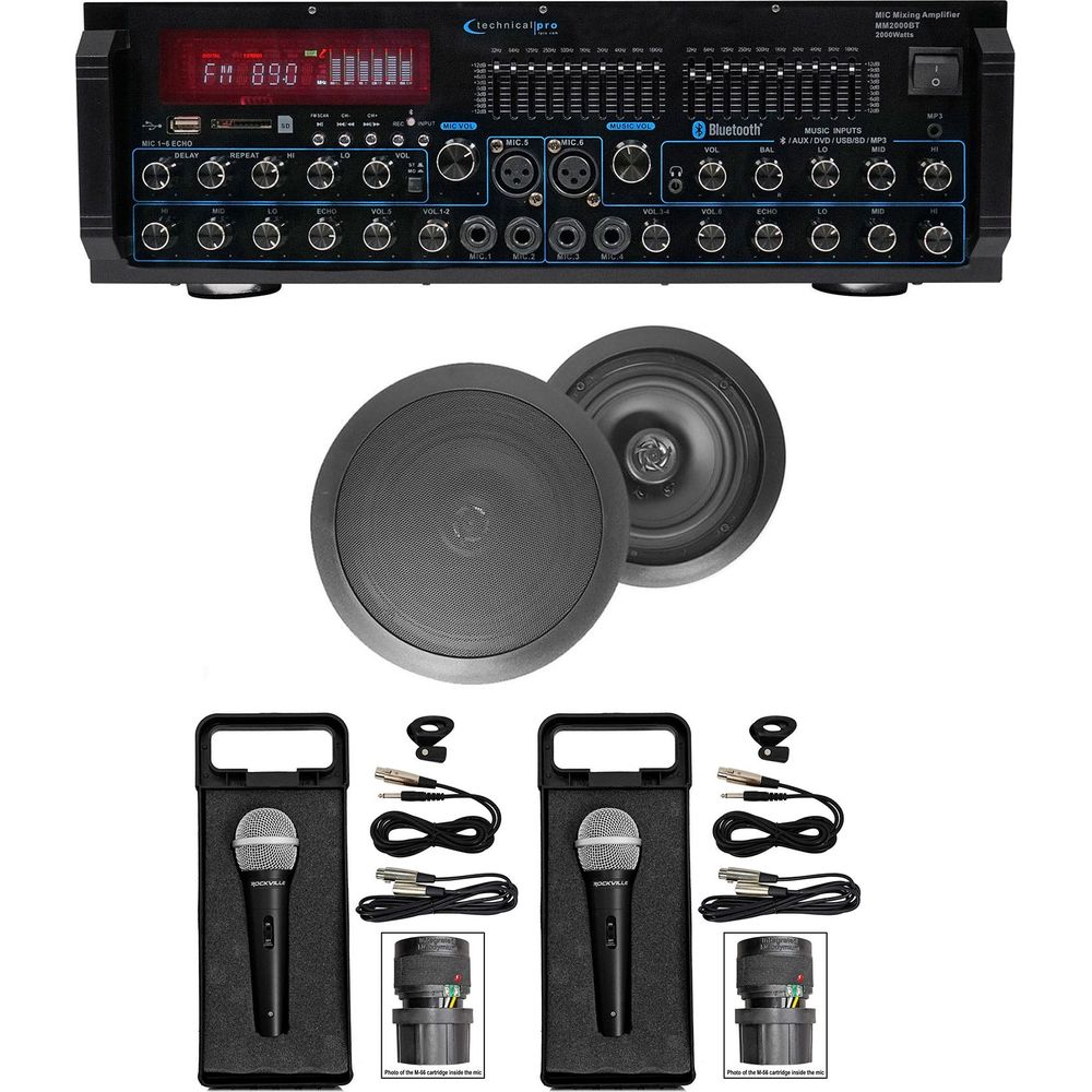 MM2000BT Bluetooth Karaoke Mixer System + (2) 6.5" Black Ceiling Speakers