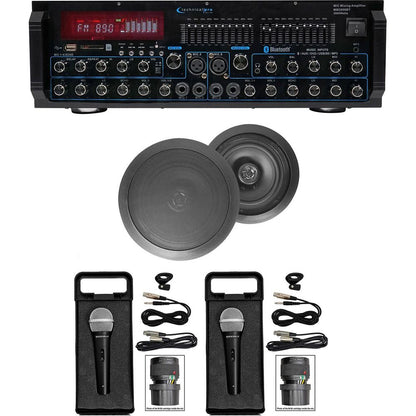 MM2000BT Bluetooth Karaoke Mixer System + (2) 6.5" Black Ceiling Speakers