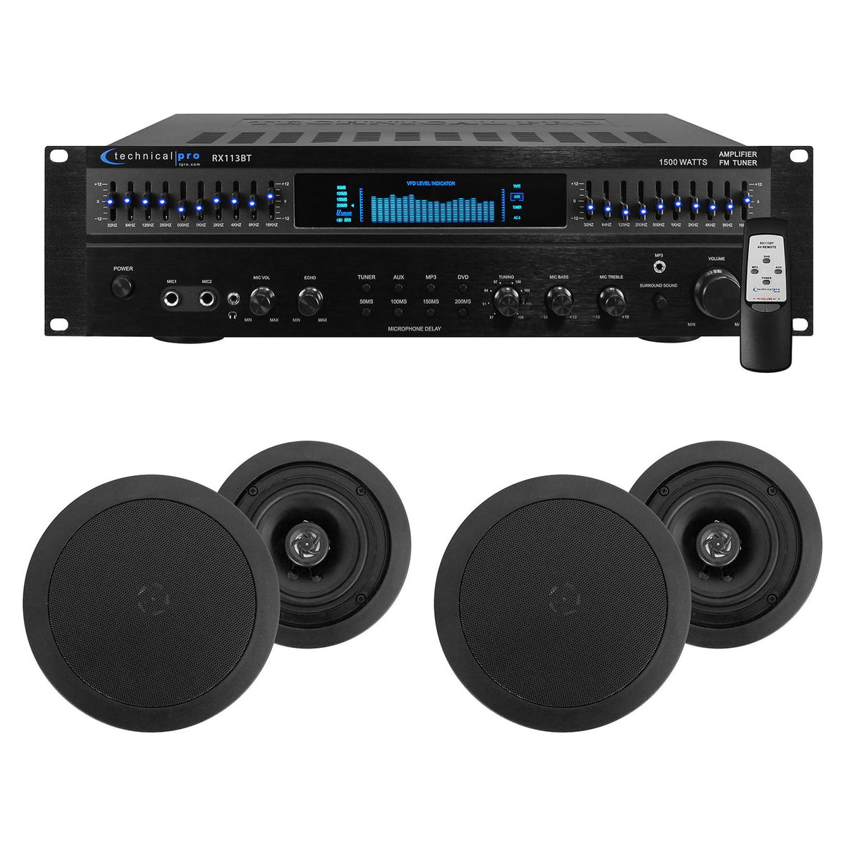 Home Theater Amplifier Receiver + (4) 5.25" Black Ceiling Speakers