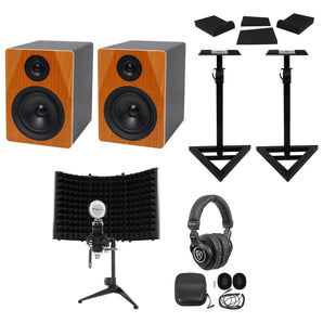 2 Rockville DPM5C 5.25" 300 Watt Studio Monitors+Stands+Headphones+Mic+Shield