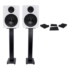 (2) Rockville DPM5W Dual Powered 5.25" 300w Active Studio Monitors+Stands and Pads