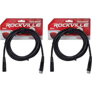 (2) Rockville RDX3M10 10 Foot 3 Pin DMX Lighting Cables 100% OFC Female 2 Male
