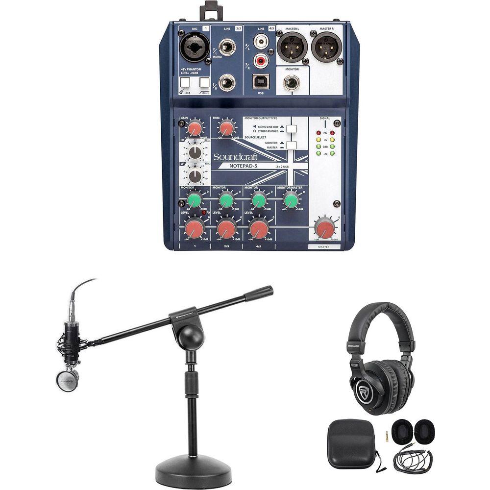 Podcasting Podcast Recording Bundle with Mixer, Headphones, Mic & Boom Stand