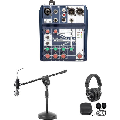 Podcasting Podcast Recording Bundle with Mixer, Headphones, Mic & Boom Stand