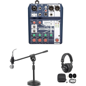 Podcasting Podcast Recording Bundle w/Soundcraft Mixer+Headphones+Mic+Boom Stand