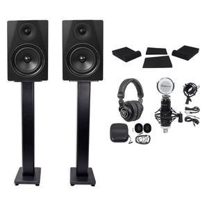 (2) Rockville DPM6B 6.5" 420w Dual Active Studio Monitors+Stands+Headphones and Mic