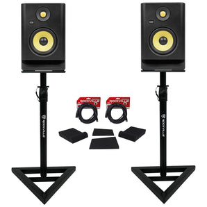 (2) KRK RP5-G4 Rokit Powered 5" Powered Studio Monitors+Stands+Isolation Pads