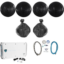 (4) RMC80B 8" 1600W Marine Speakers + (2) RWB90B 8" Wakeboards + RXM-S6 Amp + Wire Kit