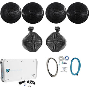 4 Rockville RMC80B 8" 1600w Marine Boat Speakers+8" Wakeboards+6-Ch Amp+Wire Kit