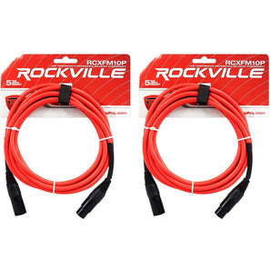 2 Rockville RCXFM10P-R Red 10' Female to Male REAN XLR Mic Cable 100% Copper