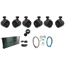 (6) RWB70B Black 6.5" Marine Wakeboard Swivel Speakers+Amp+Receiver
