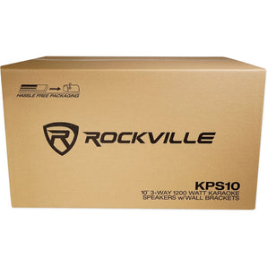 Pair Rockville KPS10 10" 3-Way 1200 Watt Karaoke/Pro Speakers+Amplifier+(2) Mics