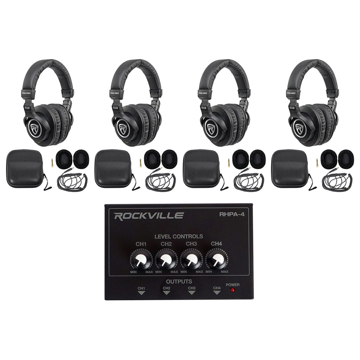 PRO-M50 Headphones 4-Pack + RHPA4 Headphone Amp Bundle