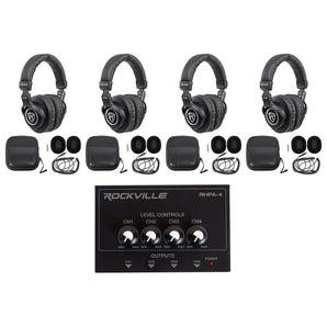 Studio Bundle w/ (4) Rockville PRO-M50 Headphones+4 Channel Headphone Amplifier