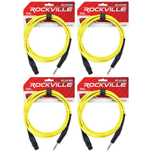 4 Rockville RCXFB6Y Yellow 6' Female REAN XLR to 1/4'' TRS Balanced Cables OFC