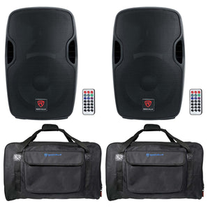 (2) Rockville BPA12 12" Bluetooth 1200w DJ PA Speakers+Weatherproof Carry Bags