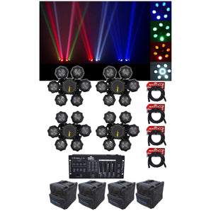 (4) Chauvet DJ Helicopter Q6 Rotating Dance Floor Lights+Controller+Bags+Cables