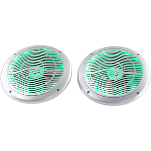 Rockville RMC65LS 6.5" 600w 2-Way Silver Marine Speakers/Multi Color LED+Remote