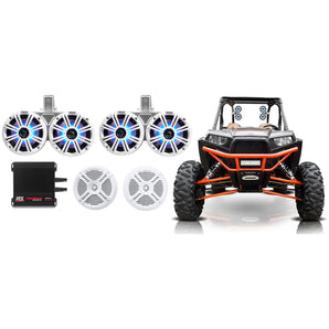 2) KICKER 45KMTDC65W Dual 6.5" LED Tower+(2) Marine Speakers+Amp For RZR/ATV/UTV