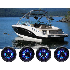 (4) Memphis Audio MXA602SLB 80 Watt 6.5" Black Marine LED Speakers For Boat