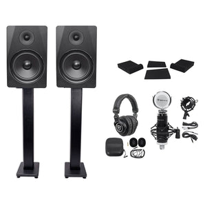 (2) Rockville DPM8B 8" 600w Dual Active Studio Monitors+Stands+Headphones+Mic