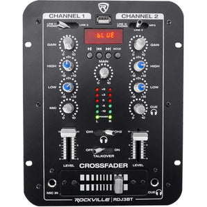 Rockville RDJ3BT 2 Channel DJ Mixer with USB, Bluetooth, Talkover, 4 Line Inputs