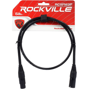 Rockville RCXFM3P-B Black 3' Female to Male REAN XLR Mic Cable 100% Copper