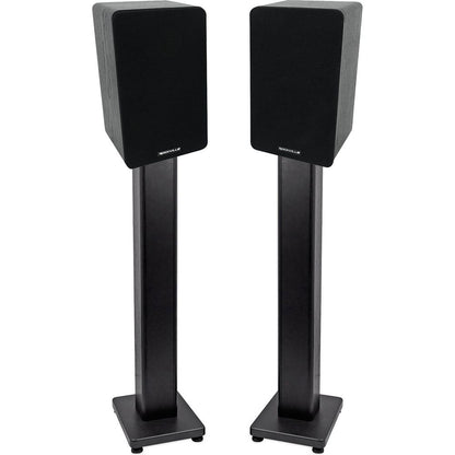 RockShelf 54B Black 5.25" Home Bookshelf Speakers + 36" Stands
