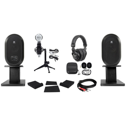 (2) 104 Powered Studio Monitors w/Bluetooth + Stands + Headphones + Mic 104SET-BT