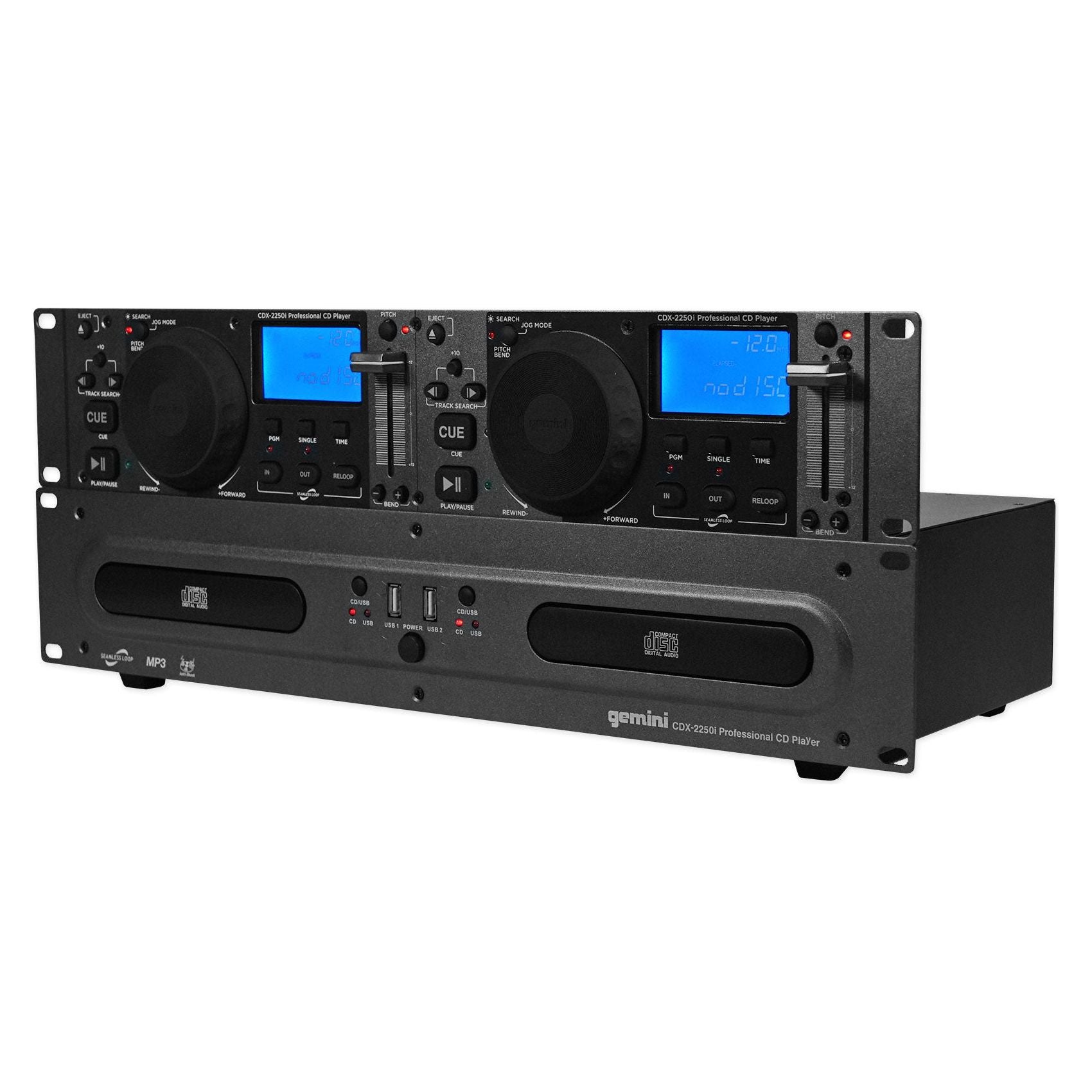 Gemini CDX-2250i Pro DJ Dual Two Deck Rack Mount CD/MP3 Media Player+2 ...