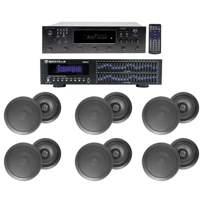 6-Zone Receiver with (6) Pairs of Black 8" In-Ceiling Speakers, Home Package